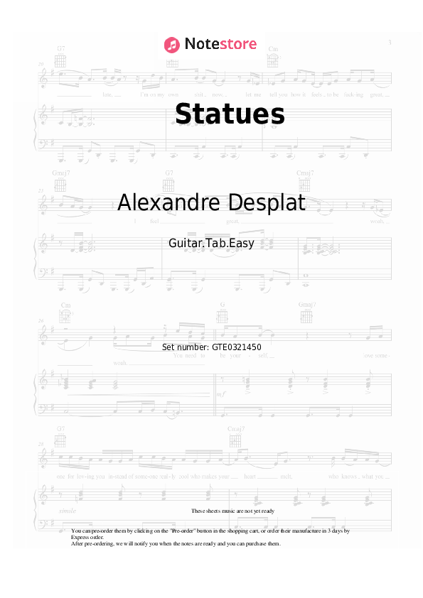 Pestañas fáciles Alexandre Desplat - Statues - Guitarra.Tablatura.Einfach