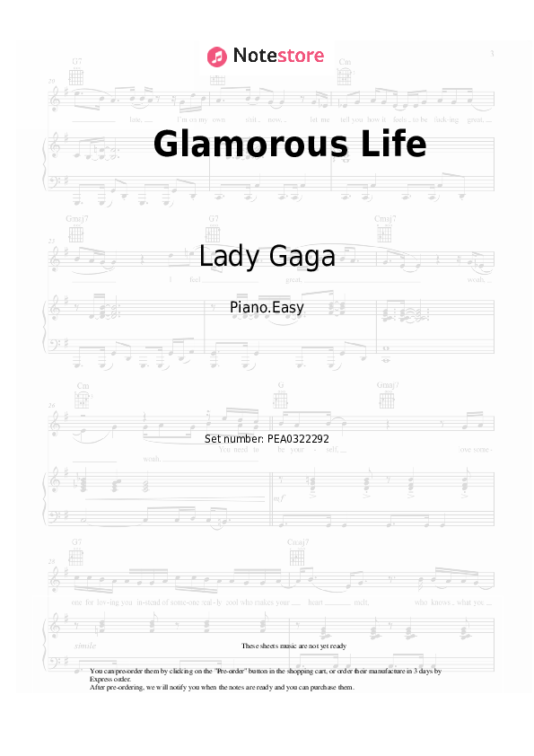 Notas ligeras Lady Gaga - Glamorous Life - Piano.Easy