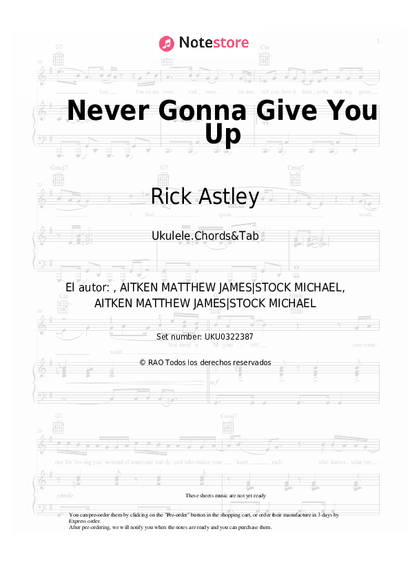 Notas Rick Astley - Never Gonna Give You Up - Ukelele.Acordes&Tablatura