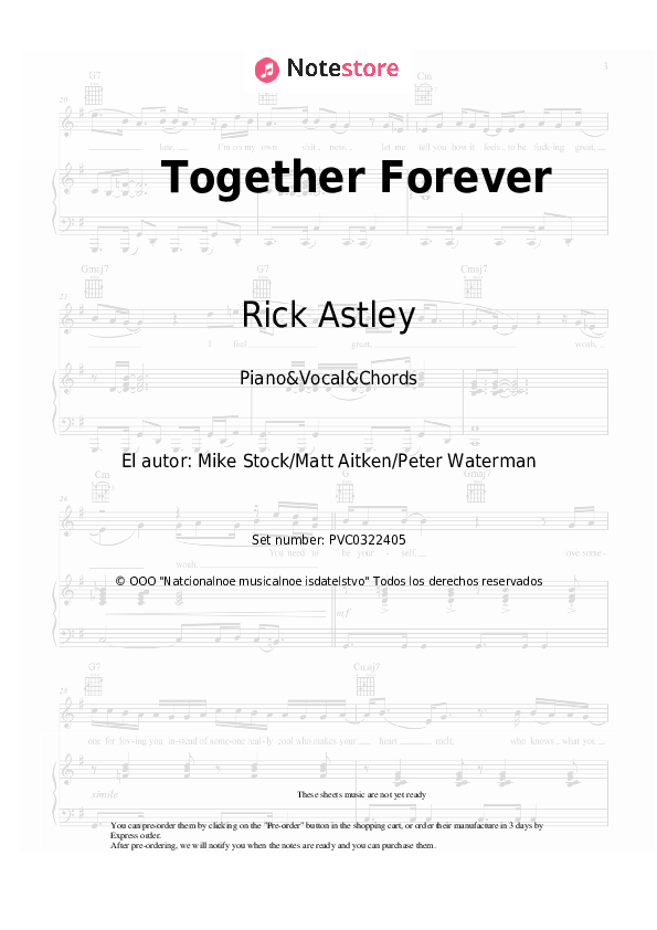 Notas y acordes Rick Astley - Together Forever - Piano&Vocal&Chords