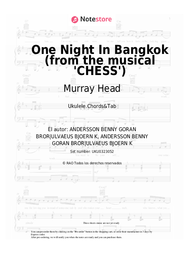 Notas Murray Head - One Night In Bangkok (from the musical 'CHESS') - Ukelele.Acordes&Tablatura