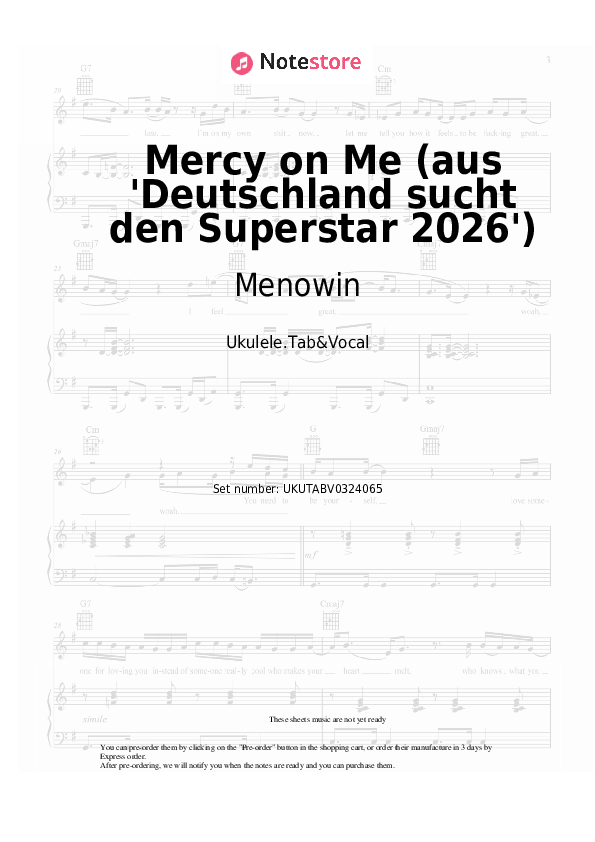 Notas Menowin - Mercy on Me (aus 'Deutschland sucht den Superstar 2026') - Ukelele.Tablatura&Vocal