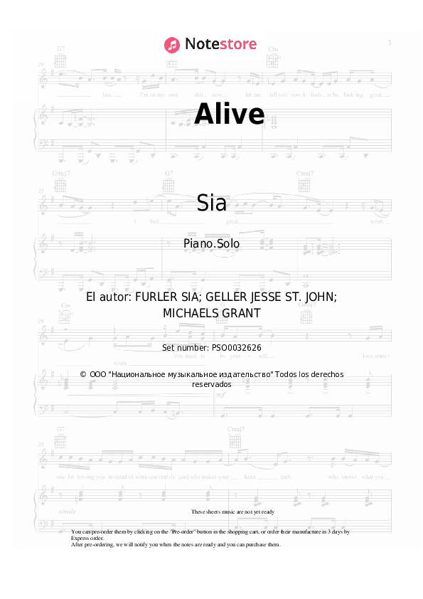 Notas Sia - Alive - Piano.Solo