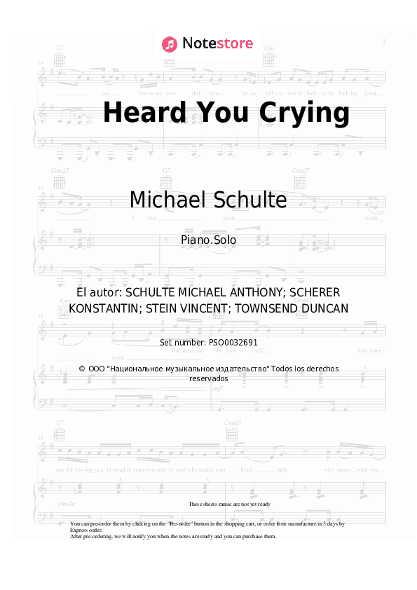 Michael Schulte - Heard You Crying notas para el fortepiano