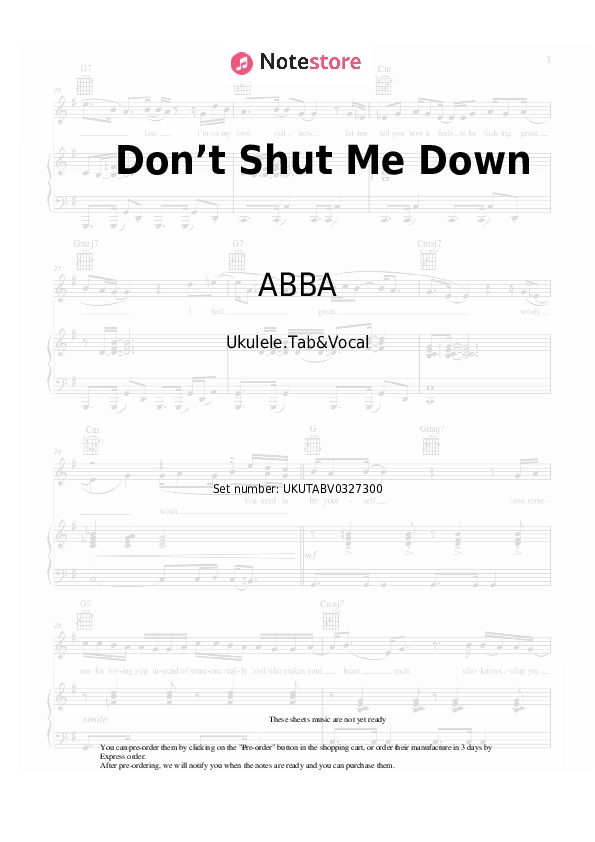 Notas ABBA - Don’t Shut Me Down - Ukelele.Tablatura&Vocal