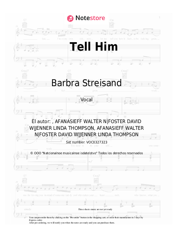 Notas Barbra Streisand, Celine Dion - Tell Him - Vocal