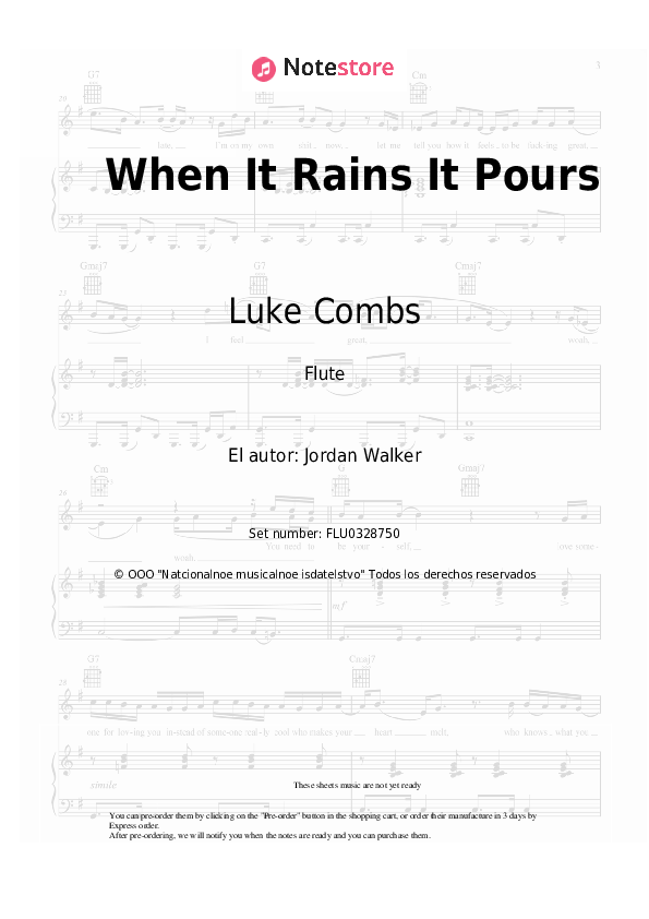 Notas Luke Combs - When It Rains It Pours - Flauta
