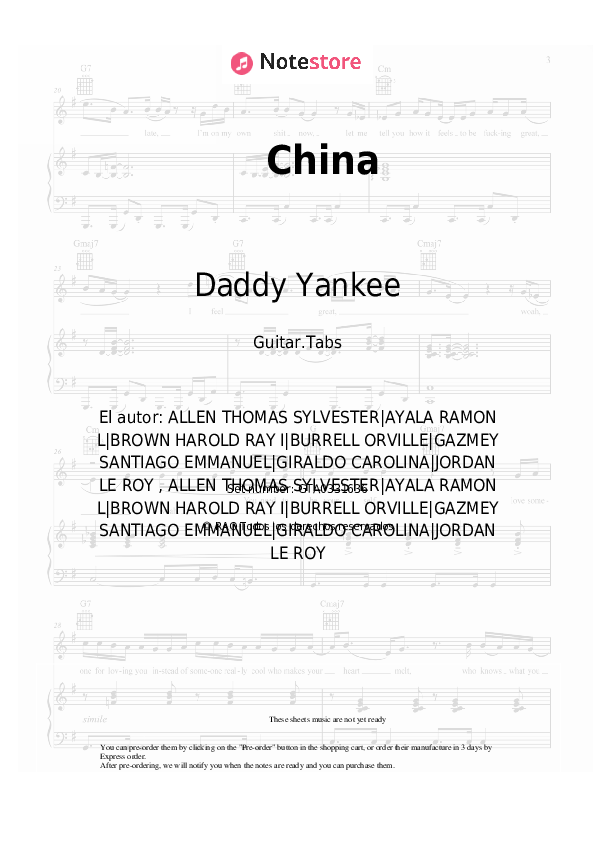 Pestañas Daddy Yankee, J Balvin, Ozuna, Anuel AA, Karol G - China - Guitarra.Tablatura