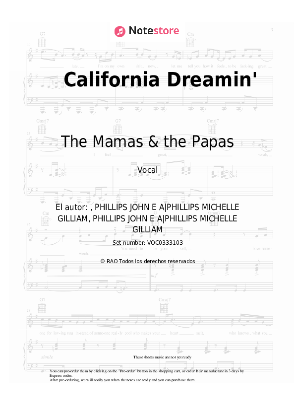 Notas The Mamas & the Papas - California Dreamin' - Vocal