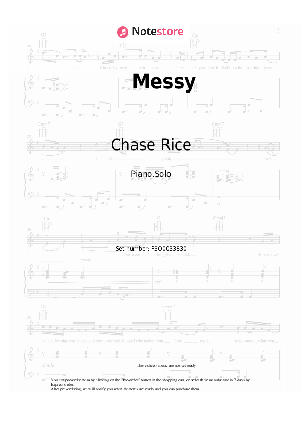 Chase Rice - Messy notas para el fortepiano