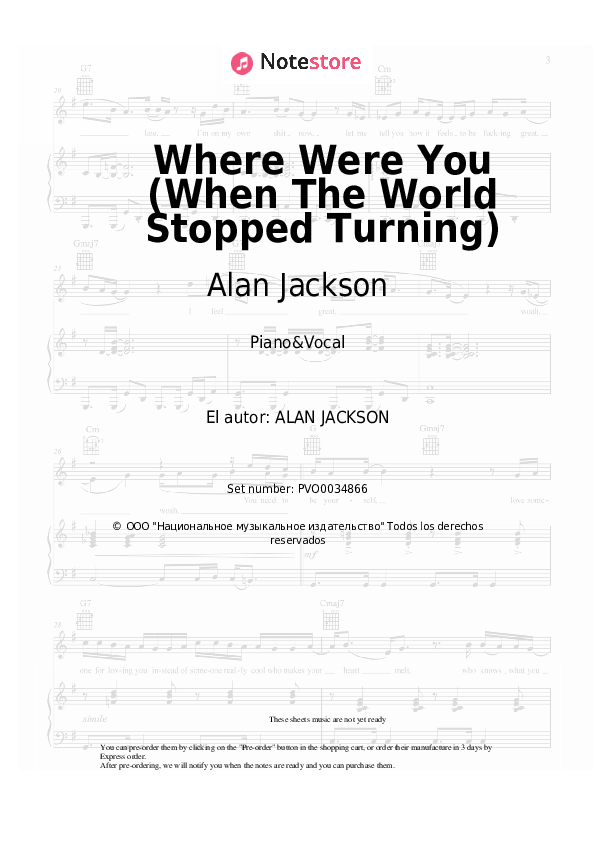 Partituras con voz. Alan Jackson - Where Were You (When The World Stopped Turning) - Piano&Vocal