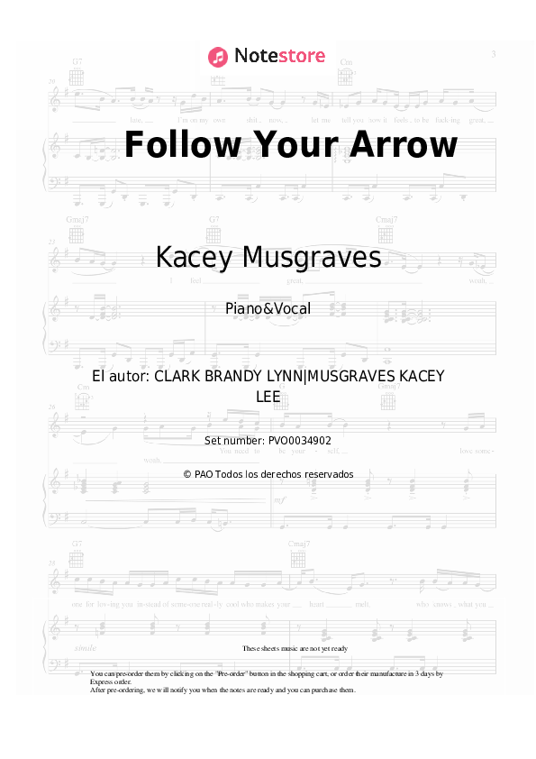 Partituras con voz. Kacey Musgraves - Follow Your Arrow - Piano&Vocal