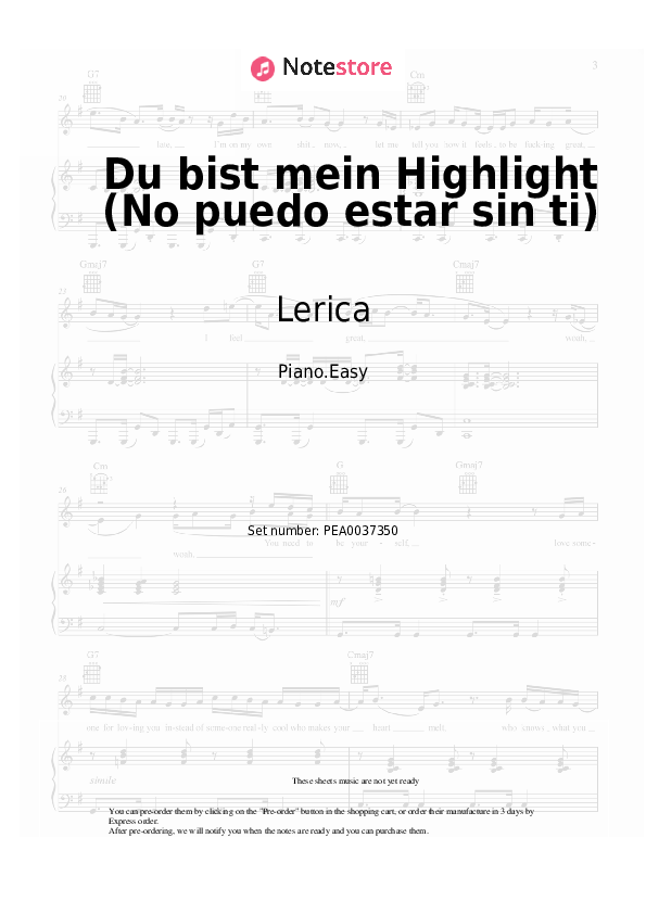 Vanessa Mai, Lerica - Du bist mein Highlight (No puedo estar sin ti) notas para el fortepiano