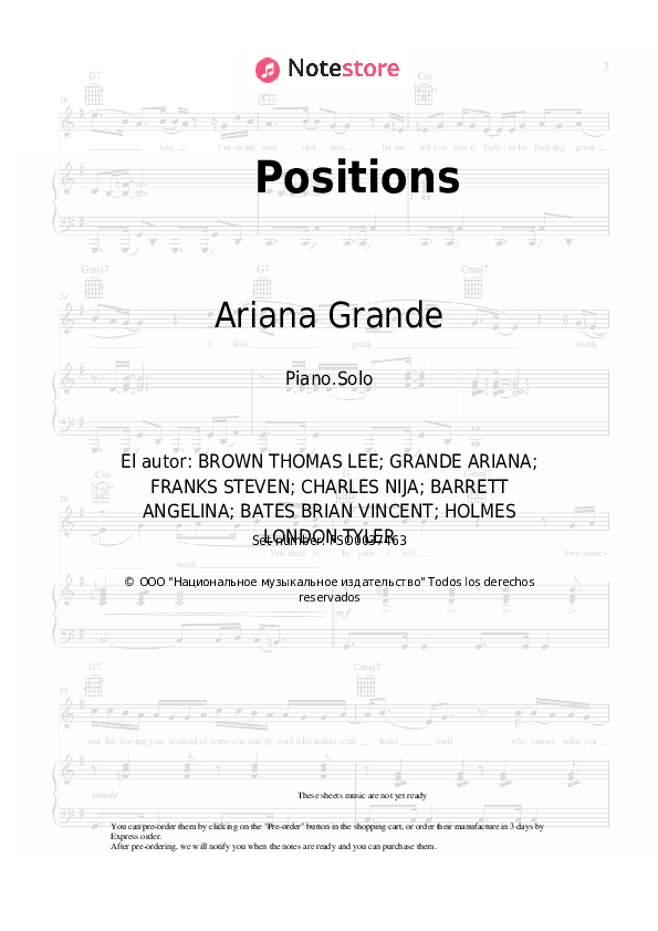 Ariana Grande - Positions notas para el fortepiano