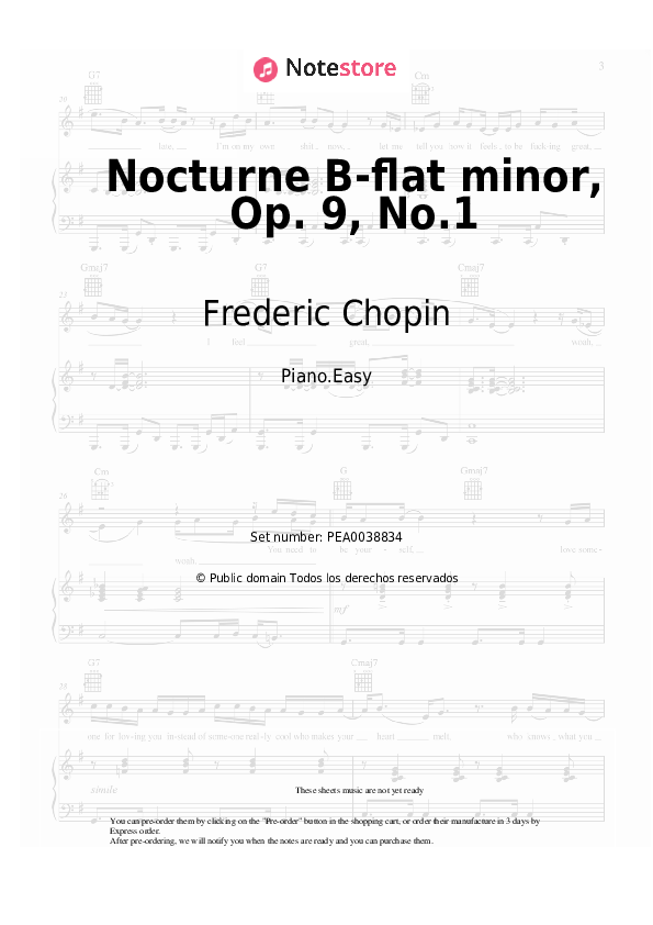 Frederic Chopin - Nocturne B-flat minor, Op. 9, No.1 notas para el fortepiano