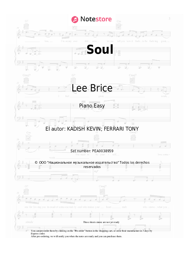 Lee Brice - Soul notas para el fortepiano