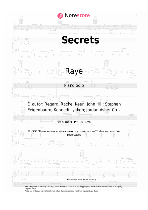 Regard, Raye - Secrets notas para el fortepiano