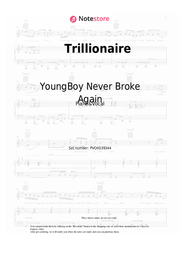 Future, YoungBoy Never Broke Again - Trillionaire notas para el fortepiano