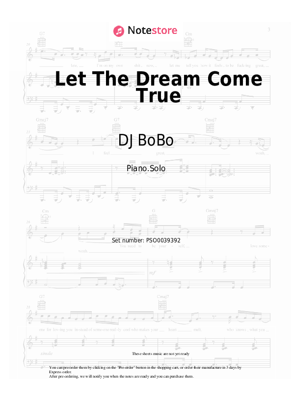 DJ BoBo - Let The Dream Come True notas para el fortepiano