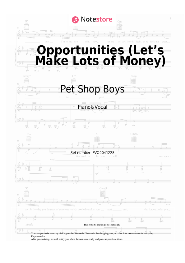 Pet Shop Boys - Opportunities (Let’s Make Lots of Money) notas para el fortepiano