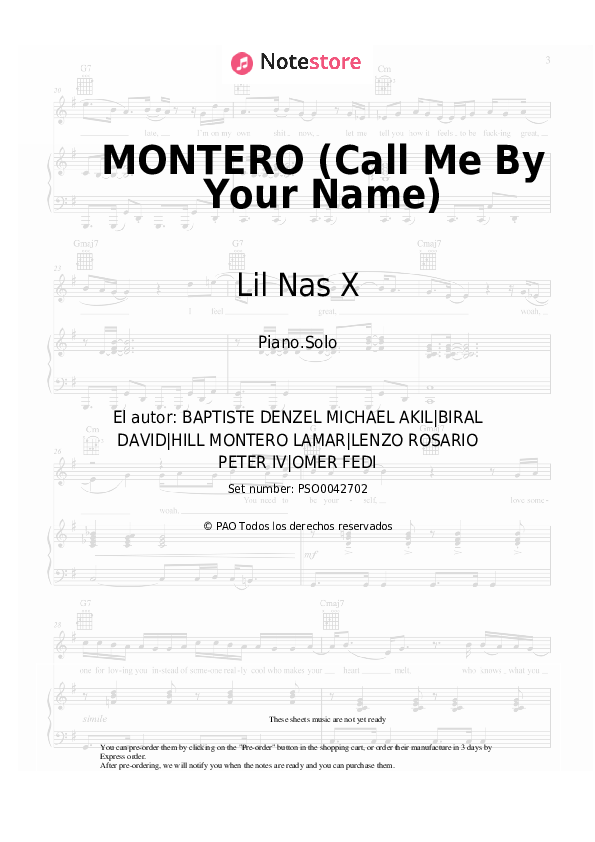 Notas Lil Nas X - MONTERO (Call Me By Your Name) - Piano.Solo