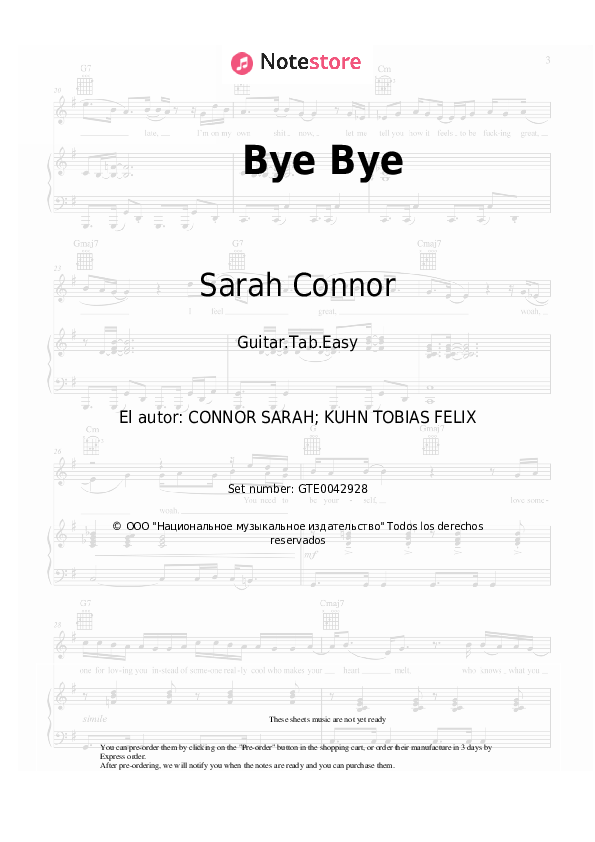 Sarah Connor - Bye Bye notas para el fortepiano