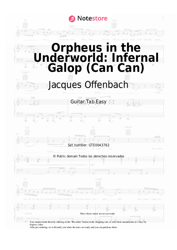 Pestañas fáciles Jacques Offenbach - Orpheus in the Underworld: Infernal Galop (Can Can) - Guitarra.Tablatura.Einfach