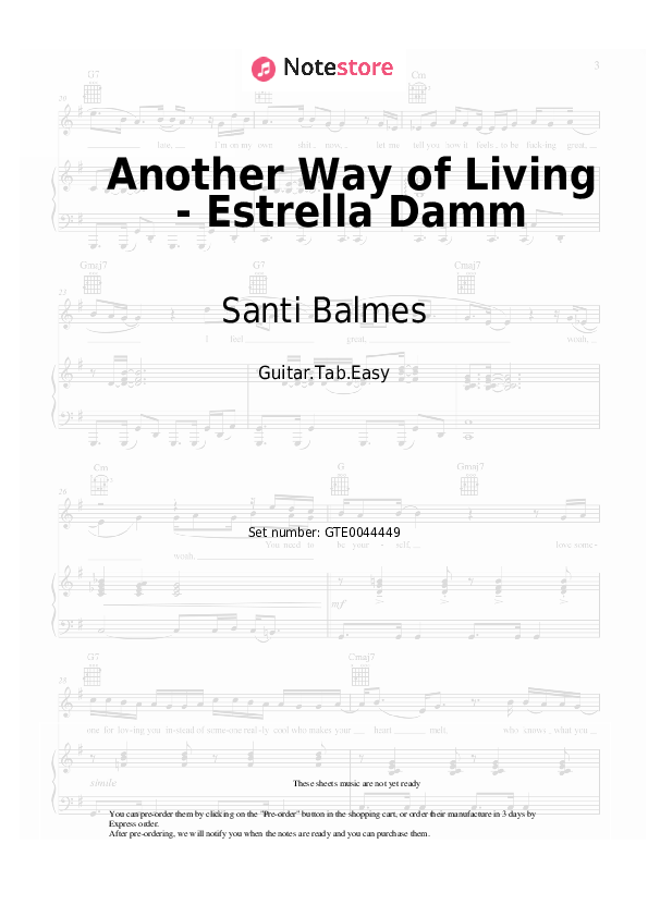 Joan Dausa, Maria Rodes, Santi Balmes - Another Way of Living - Estrella Damm notas para el fortepiano