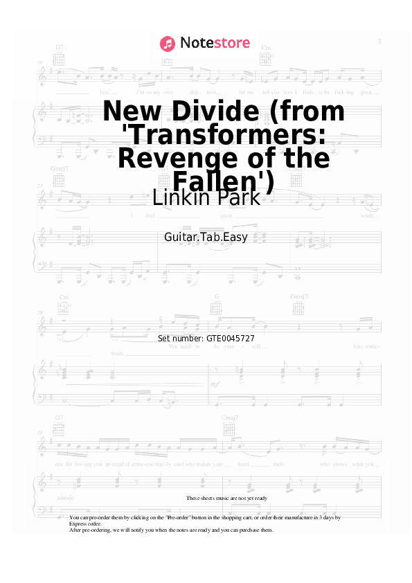 Linkin Park - New Divide (from 'Transformers: Revenge of the Fallen') notas para el fortepiano