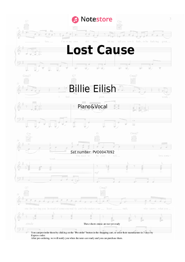Billie Eilish - Lost Cause notas para el fortepiano