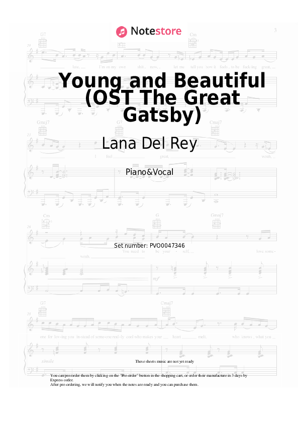 Lana Del Rey - Young and Beautiful (OST The Great Gatsby) notas para el fortepiano