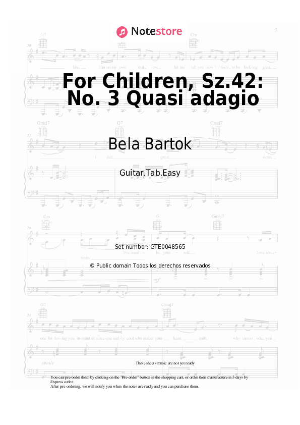 Pestañas fáciles Bela Bartok - For Children, Sz.42: No. 3 Quasi adagio - Guitarra.Tablatura.Einfach