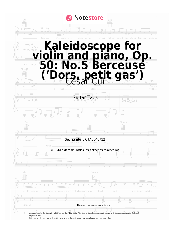 Cesar Cui - Kaleidoscope for violin and piano, Op. 50: No.5 Berceuse (‘Dors, petit gas’) acordes