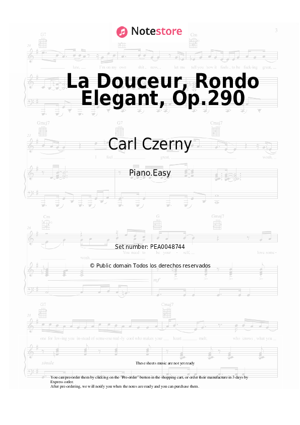 Notas ligeras Carl Czerny - La Douceur, Rondo Elegant, Op.290 - Piano.Easy