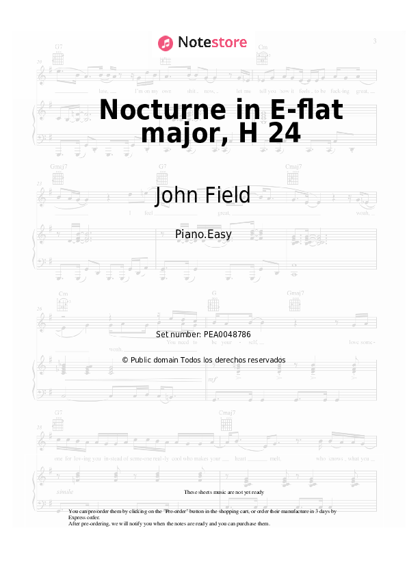 Notas ligeras John Field - Nocturne No.1 in E-flat major, H 24 - Piano.Easy