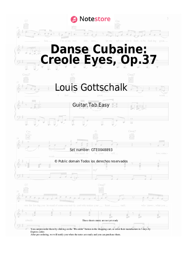 Louis Gottschalk - Danse Cubaine: Creole Eyes, Op.37 notas para el fortepiano