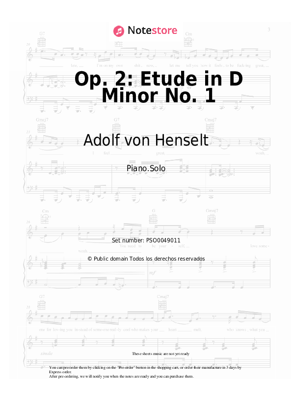 Adolf von Henselt - Op. 2: Etude in D Minor No. 1 notas para el fortepiano