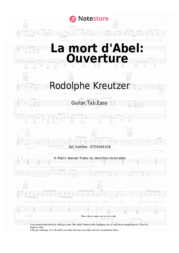 Rodolphe Kreutzer - La mort d'Abel: Ouverture notas para el fortepiano