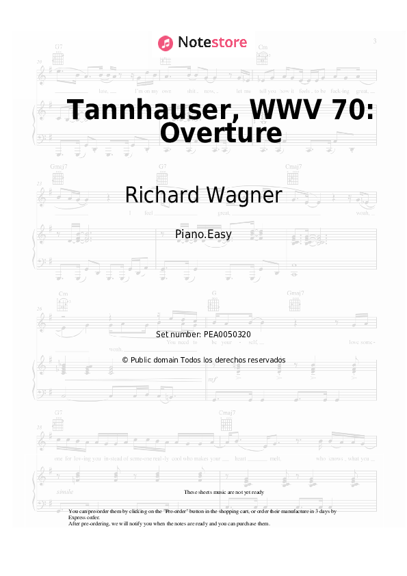 Notas ligeras Richard Wagner - Tannhauser, WWV 70: Overture - Piano.Easy