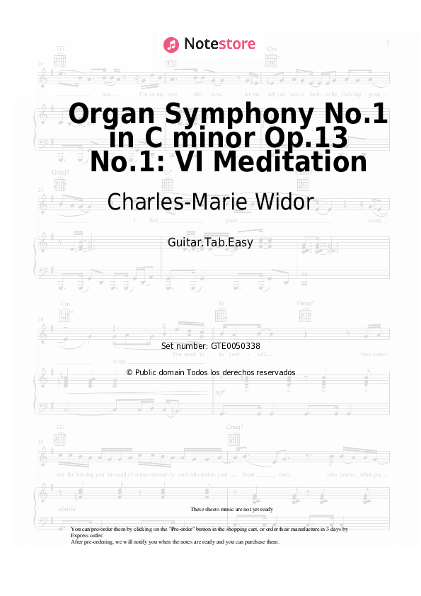 Charles-Marie Widor - Organ Symphony No.1 in C minor Op.13 No.1: VI Meditation notas para el fortepiano