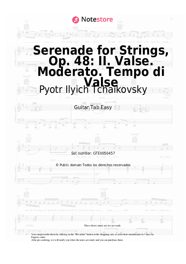 Pyotr Ilyich Tchaikovsky - Serenade for Strings, Op. 48: II. Valse. Moderato. Tempo di Valse notas para el fortepiano