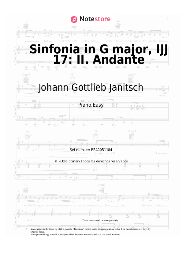 Notas ligeras Johann Gottlieb Janitsch - Sinfonia in G major, IJJ 17: II. Andante - Piano.Easy