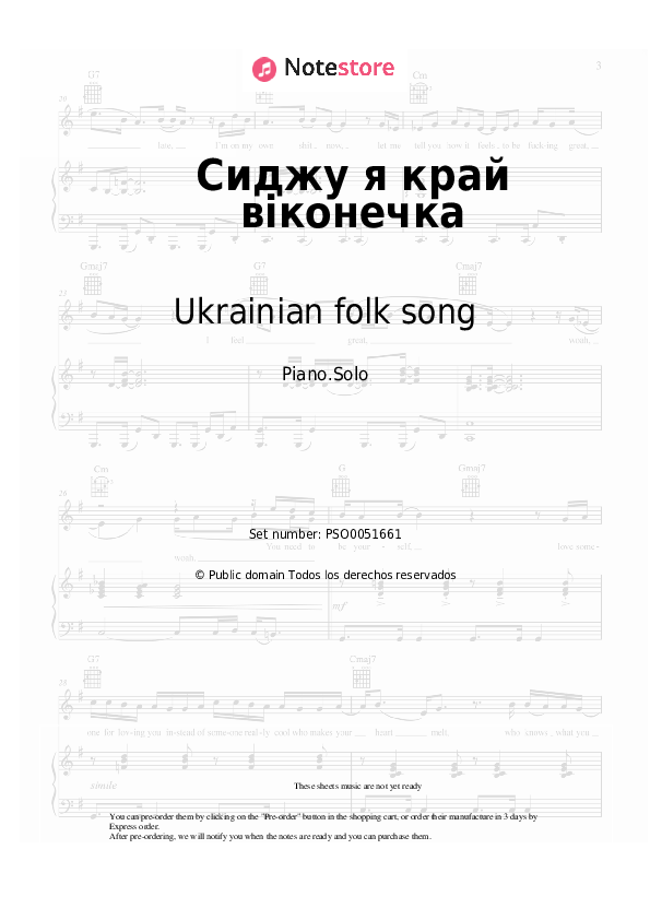 Notas Ukrainian folk song - Сиджу я край віконечка - Piano.Solo