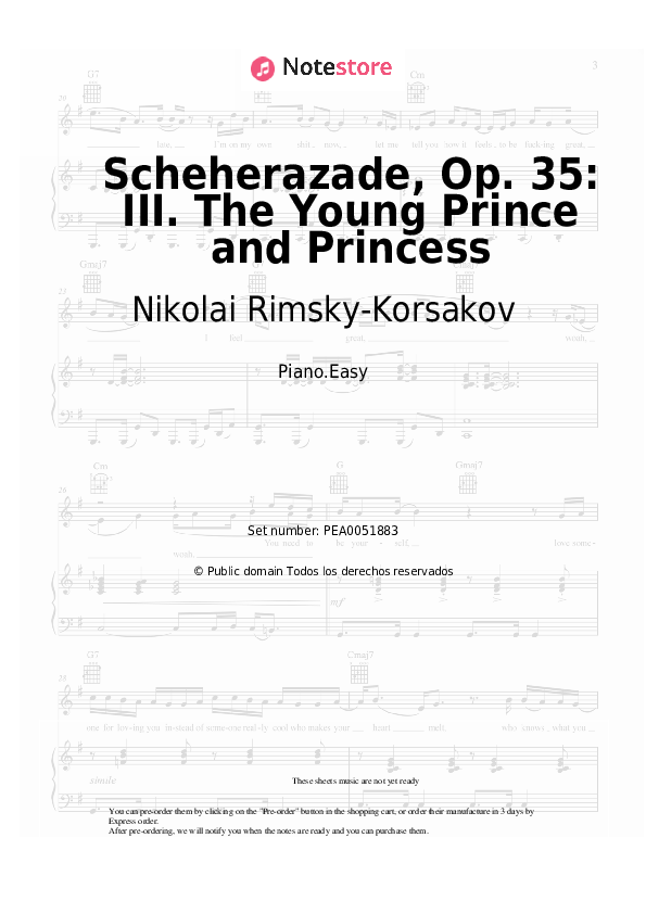 Notas ligeras Nikolai Rimsky-Korsakov - Scheherazade, Op. 35: III. The Young Prince and Princess - Piano.Easy