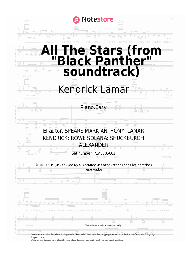 Notas ligeras SZA, Kendrick Lamar - All The Stars (from Black Panther soundtrack) - Piano.Easy