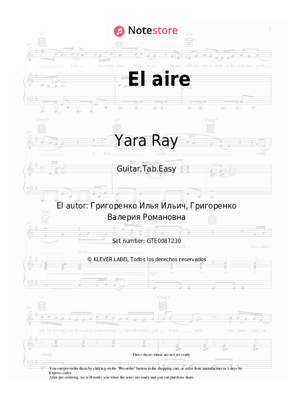 Pestañas fáciles Yara Ray - El aire - Guitarra.Tablatura.Einfach