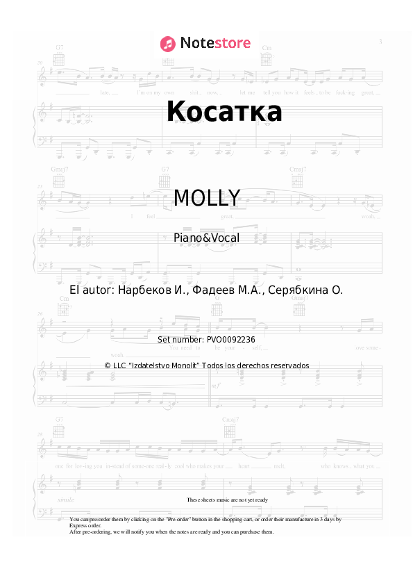 Partituras con voz. MOLLY - Косатка - Piano&Vocal