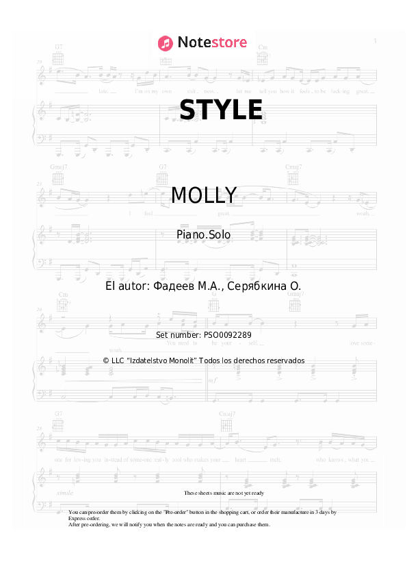 Notas MOLLY - STYLE - Piano.Solo