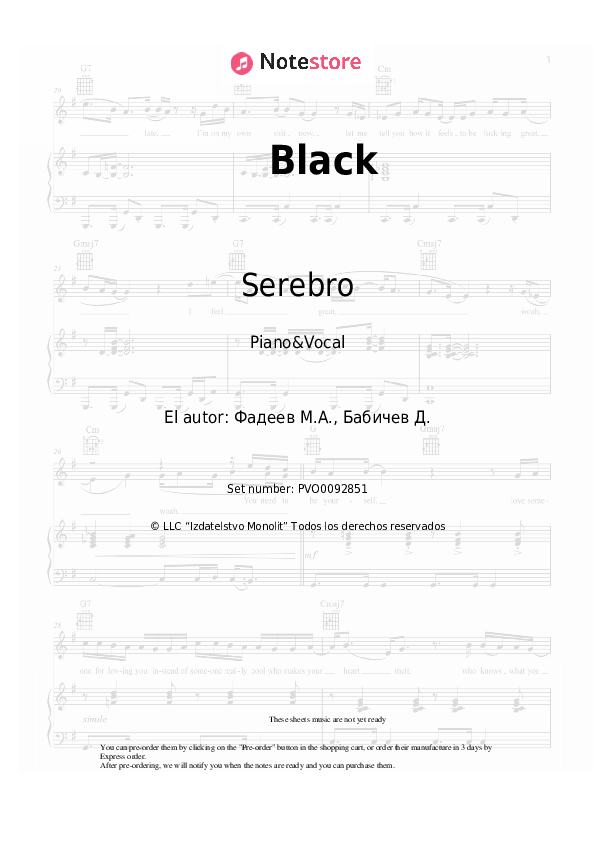 Partituras con voz. Serebro - Black - Piano&Vocal