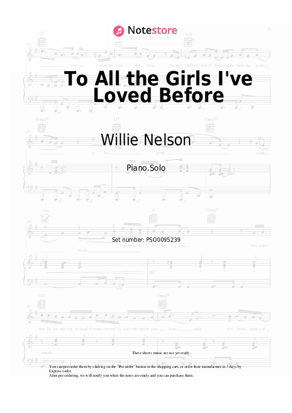 Julio Iglesias, Willie Nelson - To All the Girls I've Loved Before notas para el fortepiano